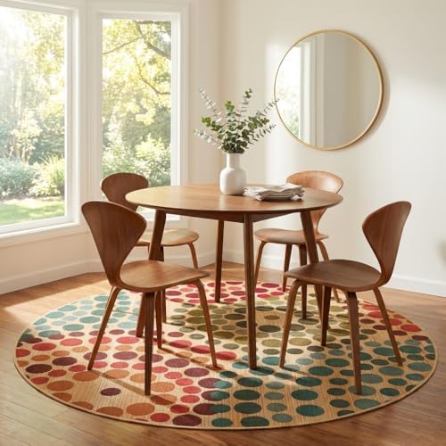 Unique Loom Outdoor Modern Collection Area Rug - Spark (5' 1" Round, Beige/ Burgundy) - Image 4