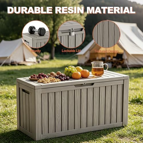 EFU Outdoor Storage Box 140 Gallon Deck Box, Waterproof Resin, Grey - Image 3