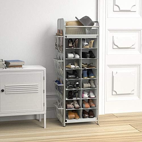 Simple Houseware 16 Cube Shoe Stand Tower Rack 8 Tier, Gray - Image 3
