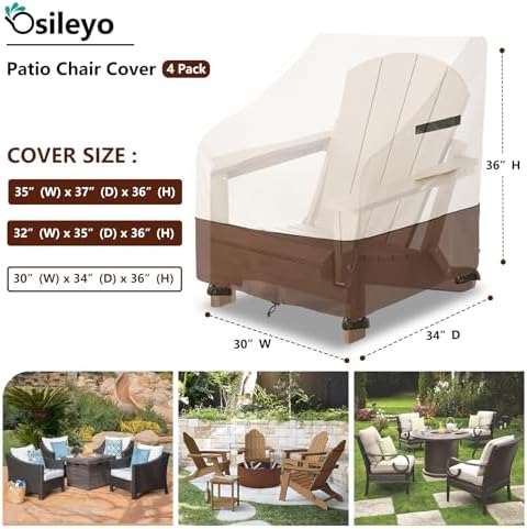 Adirondack Chair Cover 4 Pack,Waterproof Heavy Duty Patio Furniture Covers,Patio Adirondack Chair Covers for Outdoor Chairs(30 W x 34 D x 36 H inches)Beige & Brown - Image 2