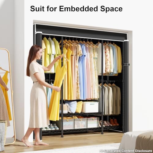 ULIFHOME E3C Heavy Duty Portable Closet Wardrobe with Black Fabric Cover - Image 6