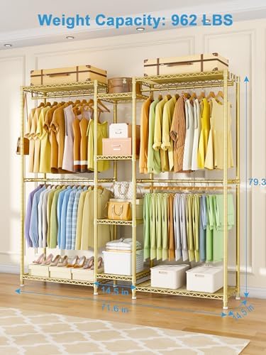 Ulif E4 Clothes Rack, Heavy-Duty Garment Rack Can Be L-Shaped Closet, Gold - Image 3