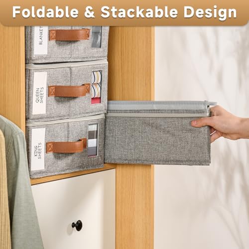 8pack Bed Sheet Organizer, Foldable Linen Closet Organizers and Storage with Sealed Design, Queen & King Size Sheet Storage with Window, Closet Organizer for Bedsheets/Blankets/Clothes, Linen - Image 4
