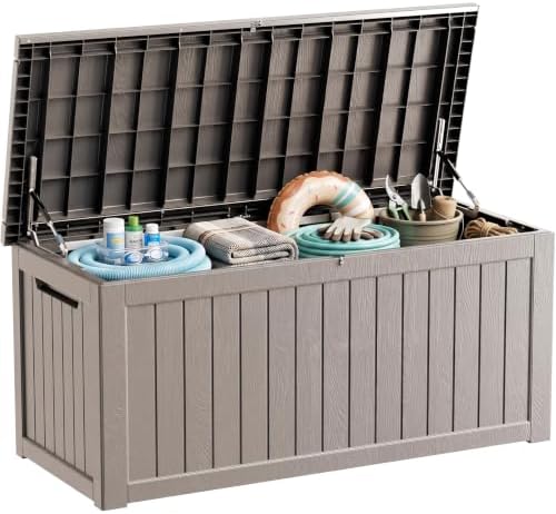 280 Gallon Outdoor Storage Box Waterproof, Lockable Resin Deck Box Large Storage Bin for Patio Furniture Cushion, Garden Tools, Pool Accessories, UV-Resistant Outside Delivery, Grey by GraceYourYard