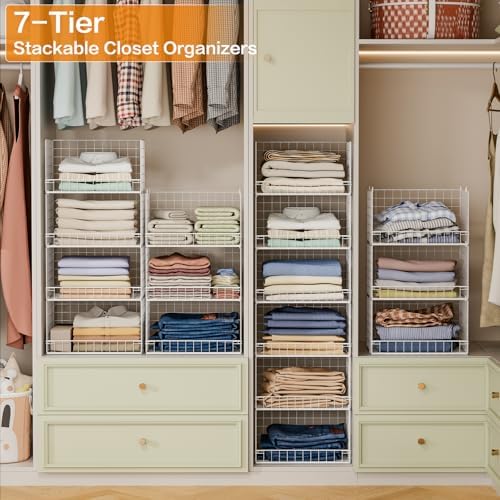 Yociyoga 7-Tier Stackable Closet Organizers and Storage Shelves, Foldable Closet Shelf Organizer System, Stackable Storage Bins Drawers for Closet Organizer System, White（Patent No. 30022416） - Image 2