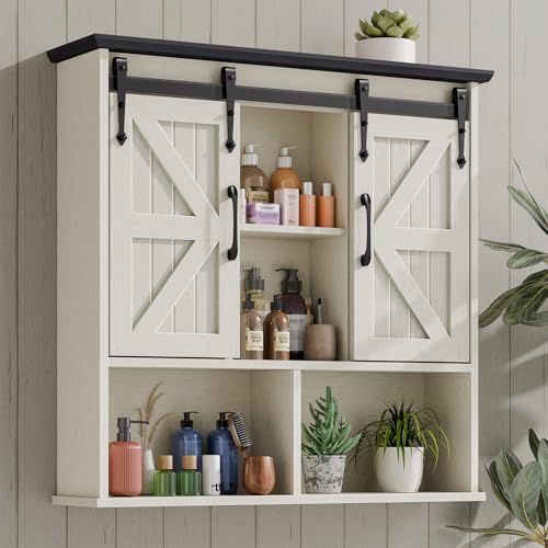 Vabches Bathroom Wall Cabinet, Farmhouse Medicine Cabinet, White and Black by Vabches