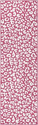 Unique Loom Outdoor Safari Collection Area Rug - Leopard (2' 11" x 10' Runner, Magenta/ Ivory) - Image 3