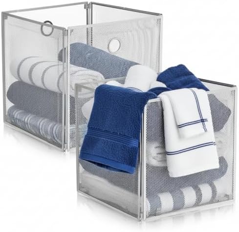 2 Pcs Foldable Metal Cube Storage Baskets, 13x13in, Grey by Ferrochef