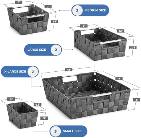 Sorbus Baskets for Organizing, Woven Storage Set (9 Piece Set, Gray) - Image 3