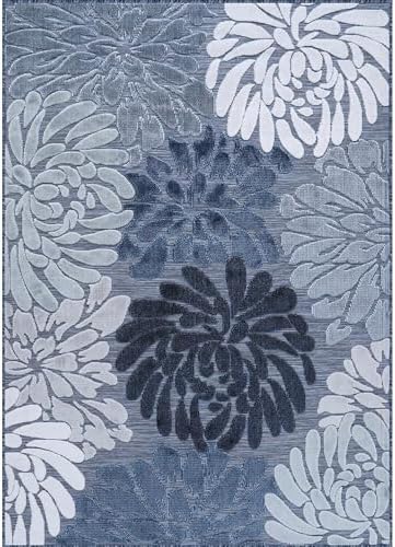 Luul Home Floral Indoor Outdoor Rugs 8x10 Large Area Rug for Living Room, Patio Decor, Kitchen, and Entryway Rug, Washable Stain Resistant Outside Carpet Navy 8 x 10 - Image 3