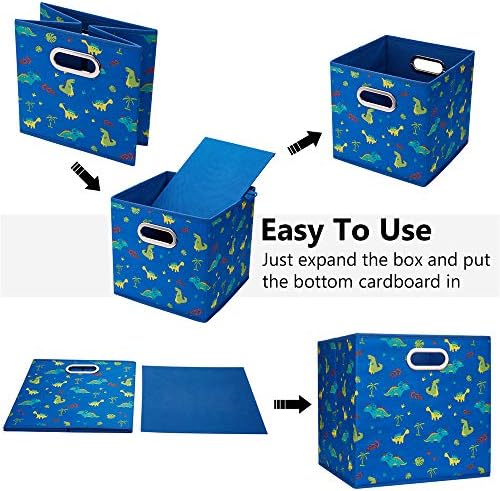 Dinosaur Fabric Storage Cubes Bins Kids 13x13x 13 in Navy Blue Storage Cubes Inserts Foldable Cloth Storage Boxes Collapsible Storage Baskets Drawer for Cube Organizer ,QY-SC06-6 - Image 5