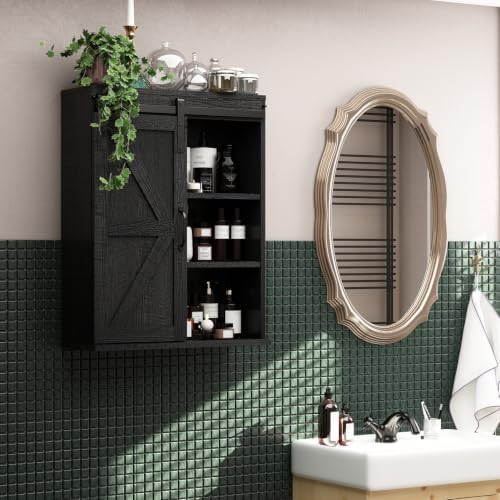 RUSTOWN Farmhouse Bathroom Wall Cabinet with Sliding Barn Door - Image 2
