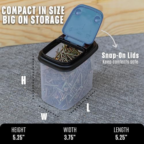 Buddeez Stackable Hardware Storage Bins, 1 Quart, 12-Pack, Blue Lids - Image 6