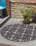 Unique Loom Outdoor Coastal Collection Area Rug - Ahoy (13' Round, Charcoal/ Ivory) by UniqueLoom