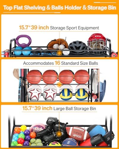 EXTCCT Garage Sports Equipment Organizer - Rolling Ball Storage with Wheels - Image 6