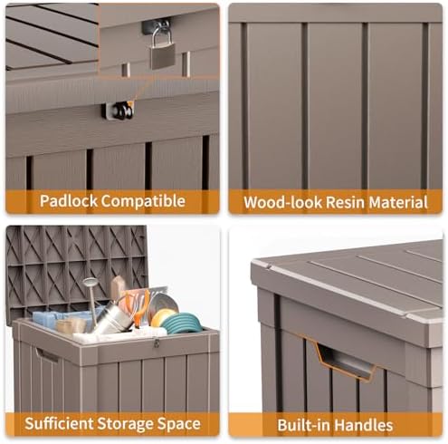 Vixzen 51 Gallon Deck Boxes Outdoor Waterproof, Lockable Resin Storage Box with lid for Furniture Cushions, Weatherproof Containers Outside Storage Boxes for Garden Patio Pool Tools(Grey, 51 Gallon) - Image 4