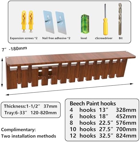 Paint Wood Wall Mounted Coat RackHooks Piano Key Hangers Natural Solid Wood Hanger Non-Woven Fabric Clothes Hangers for Closet, Kitchen, Bedroom, Bathroom, Entryway（Shelf+Beech 6 Hooks） - Image 5