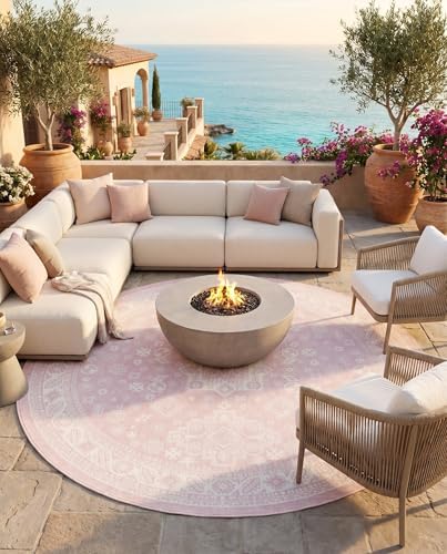 Rugs.com - Outdoor Aztec Rug – 10 Ft Round Pink Indoor/Outdoor Rug – Washable, Stain-Resistant Flatweave for Patios, Decks, and Porches - Image 6