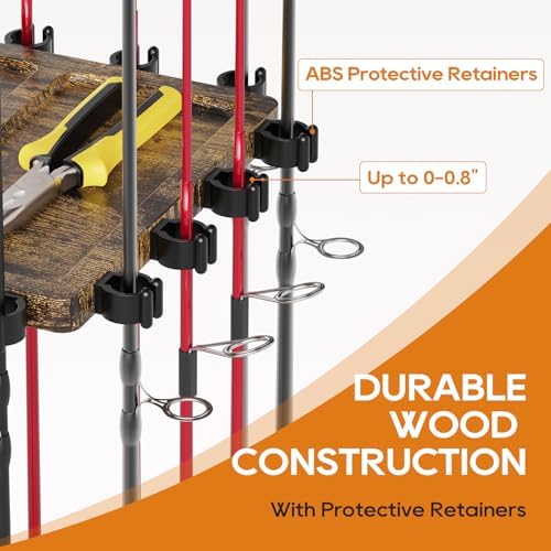 Fishing Rod Rack for 16 Poles - 360° Rotating Base, Easy to Install & Durable Wooden Pole Holders for Garage, Fishing Rod Equipment Organizer Storage Stand for Ground, Fishing Gifts for Men, Brown - Image 3