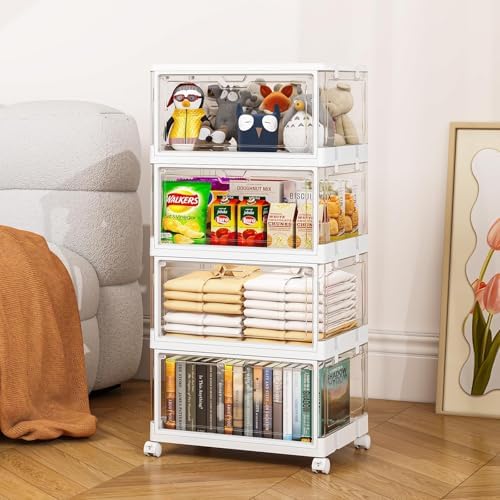 Clear Storage Bins with Lid 24Qt, 4 Pack Stackable Storage Bins, Acrylic Organizers, Plastic Multifunctional Folding Storage Bins, Plastic Stackable Storage Box for Bedroom, Living Room, Office - Image 3