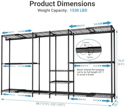 VIPEK X4 Expandable Heavy Duty Clothes Rack Wardrobe Closet Organizer Black - Image 6