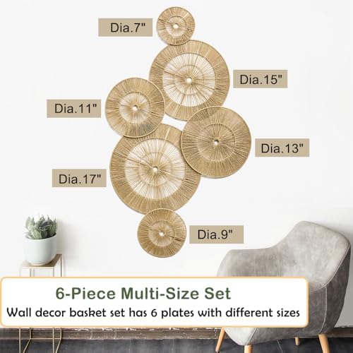 SOONOW Boho Wall Baskets Decor, 6 Pack (17", 15", 13", 11", 9", 7") - Image 3