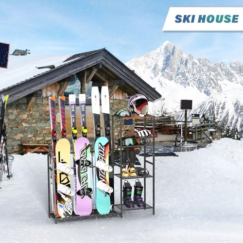 Freestanding Snowboard Rack - 4 Pair Ski, 3 Pack Snowboard, Boot, Pole, Goggles, Helmet Rack for Garage, Shed, Basement - Image 7