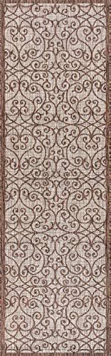 Eyely Filigree Weave Runner Rug 2X8 Taupe/Espresso, Indoor Outdoor Rug - Image 3