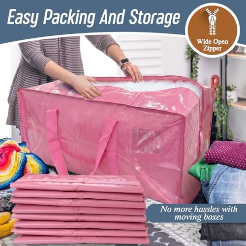 12 Pack Extra Heavy Duty Large Moving Bags with Strong Zipper, Pink - Image 5