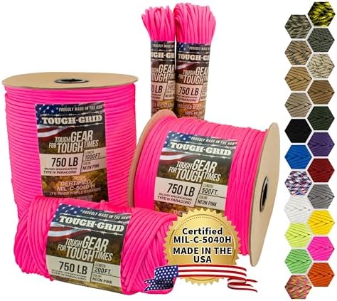 TOUGH-GRID 750 Paracord, 100% Nylon, Made in USA, Type IV Mil-Spec Cord by TOUGH-GRID