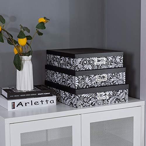 Soul & Lane - Black and White Floral Storage Boxes with Lids, Set of 3 - Image 3