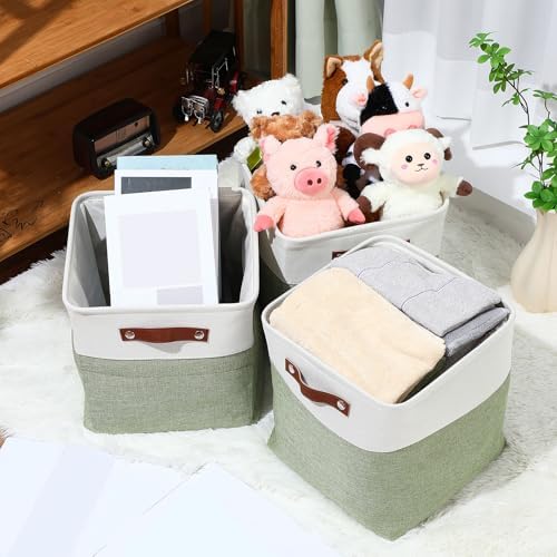 Uiifan 8 Pack 12 x 12 x 12 Inch Large Storage Baskets Collapsible Fabric Storage Cubes Bins with Handles for Shelves Closets Nursery Home Clothes Toys Organizers, Green - Image 4