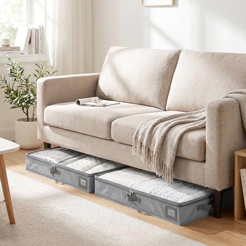 6" Versatile Under Bed Storage Bins (3-Pack, Charcoal Grey), Sturdy 600D Oxford Fabric Clothes Organizer Containers with Matching Vegan Leather Handles for Sweaters, Linens & Bedding - Image 6