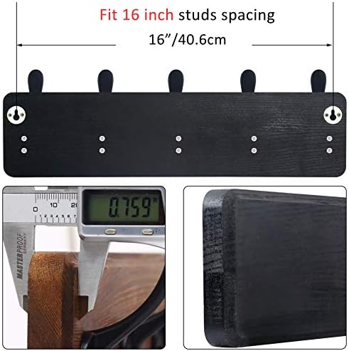 WEBI Rustic Coat Rack Wall Mount,Wood Coat Hooks Wall Mounted Coat Hanger,16" Hole to Hole,Hook Rack Rail,5 Triple Hooks for Hanging Coats,Hats,Jacket,Clothes,Entryway,Black,2 Packs - Image 3