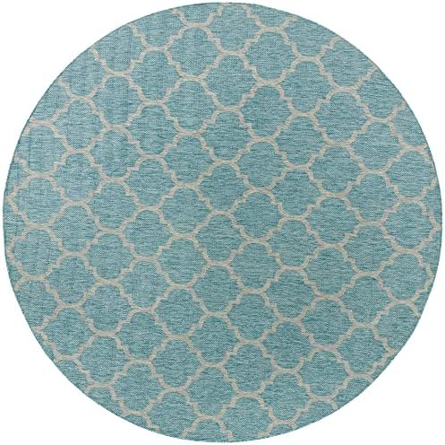 Unique Loom Outdoor Trellis Collection Area Rug - Trellis (Round 10' 8" x 10' 8", Aquamarine/ Gray) - Image 3