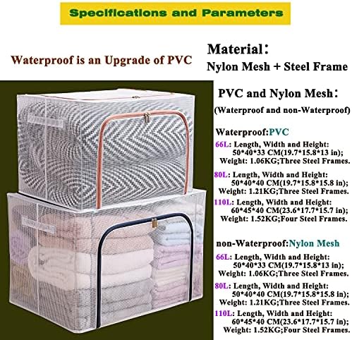 Steel Frame Storage Box Transparent Storage Box Quilt Storage Box Folding Wardrobe PVC or Nylon Fabric Extra Large Storage Bag (Orange Waterproof: 66L x 2Pcs + 80L x 2Pcs) - Image 3