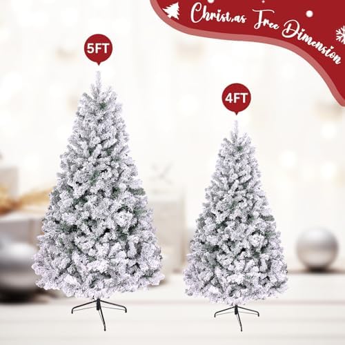 ULICO 5ft Snow Flocked Artificial Christmas Tree,Premium Spruce Xmas Tree with 600 Branch Tips, Fake Christmas Tree with Foldable Metal Base Stand,Home, Office,Party Decoration - Image 5