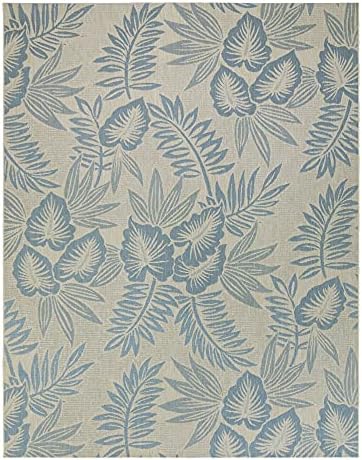 Gertmenian Indoor/Outdoor Kona Coast by Reyn Spooner Rug - 9x13 Extra Large, Stain & UV Resistant, Ideal for Deck, Patio, Poolside Rooms - Palm Leaves, Teal Green Tan, 46676 by Gertmenian