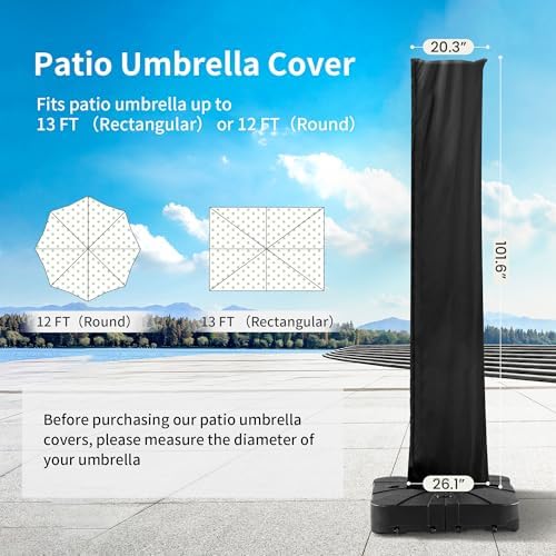 Cantilever Patio Umbrella Cover with Zipper and Pole, Black - Image 3