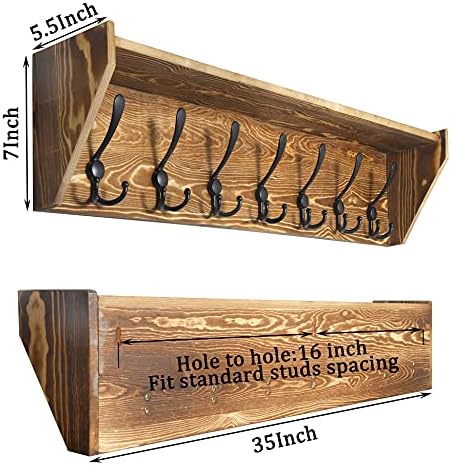 WEBI Wall Shelf with Hooks Underneath,35" Long Coat Rack Wall Mount with Shelf,7 Triple Hooks,Entryway Shelves for Clothes,Jacket,Rustic Brown - Image 2