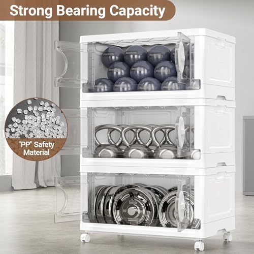 BROVIEW 360Qt Lockable Stackable Storage Bins with Lids, Closet Organizers and Storage Drawer, Collapsible Storage Bin with Wheels, Plastic Cabinet for Toy Clothes Dorm Organizer, V9 3 Pack White - Image 6