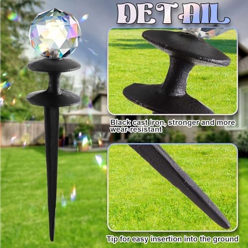 Tandefio 3 Pcs Suncatcher Crystal Ball Hose Guide Stakes, Cast Iron Metal - Image 3