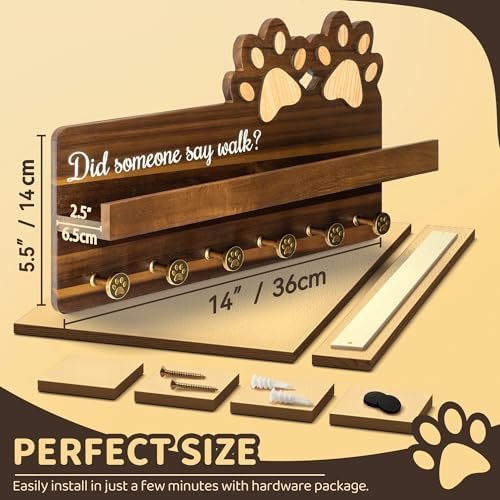 MTERSN Acacia Wood Dog Leash Holder for Wall with Wall Shelf, Dark Brown - Image 2