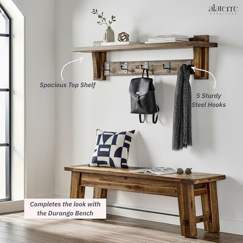 Alaterre Furniture Durango Rustic Wall Mounted Coat Rack, Natural, 60 Inch - Image 4