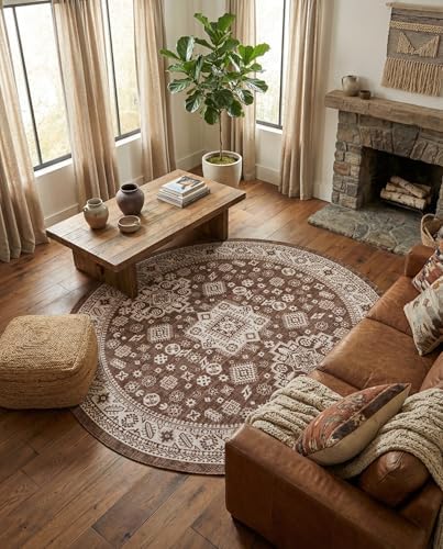 Rugs.com - Outdoor Aztec Rug – 10 Ft Round Brown Indoor/Outdoor Rug – Weather-Resistant Flatweave for Patios, Decks, and Porches - Image 5