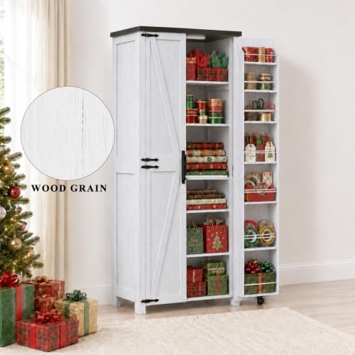FIMELLO 71" H Gift Wrap Storage Cabinet, Craft Storage Cabinet,White Grain - Image 5