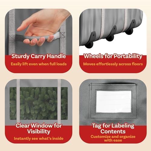 Christmas Tree Storage Bag - Rolling Bag for 12FT Disassembled Artificial Trees, Seasonal Decor, Packing, Moving, and Home Storage by Elf Stor (Gray) - Image 2