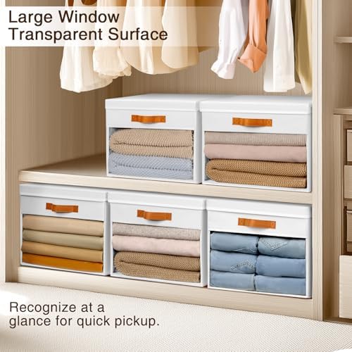 Homsorout Large Storage Bins with Lids - 6 Pack Foldable Decorative Organizers with Clear Windows & Handles, Cube Storage Organizers for Clothes, Blankets, Sweaters, CD, White - Image 6