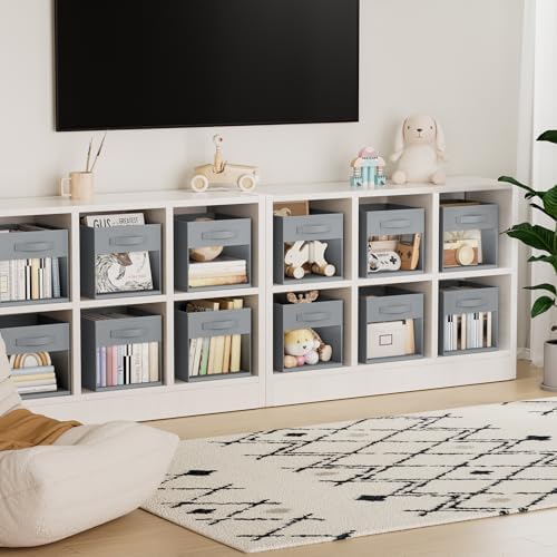 DIMJ Storage Cubes, 12 Pack Cube Storage Bin, Foldable Cube Organizer Storage Bins with Window, Closet Storage Bins with Handle, 11 x 11 inch for Clothes, Toys, Books (Grey) - Image 6