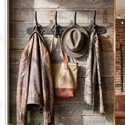 Cast Iron Wall Mounted Coat Hooks -Coat & Hat Organizer Hooks for Home Entryway 4 Hooks - Image 5